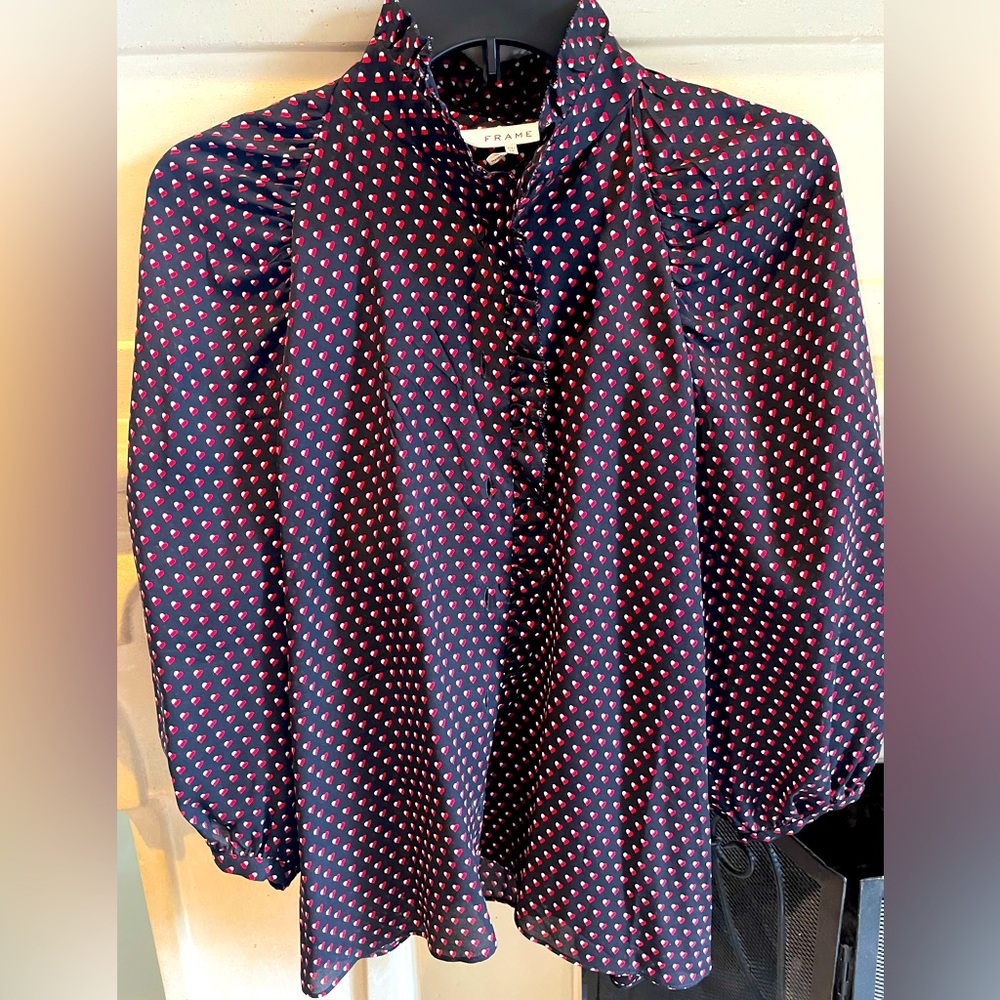 Frame brand hearts pattern button down blouse, size XS